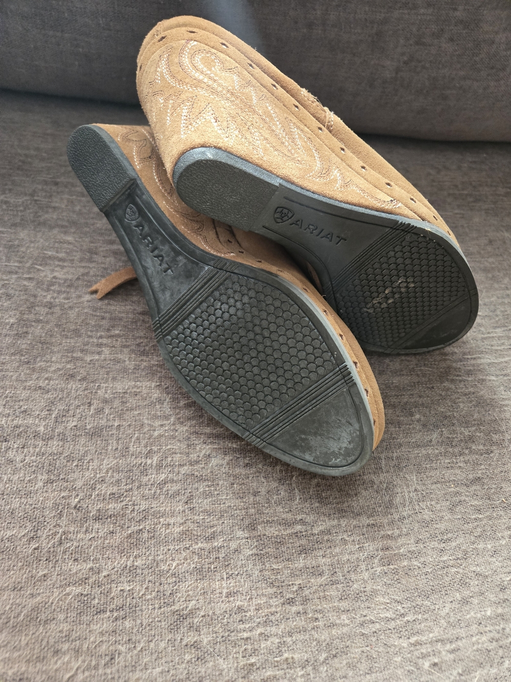 Ariat Tan Suede Wedge Ankle Booties with Tassel Zip - Picture 5 of 5